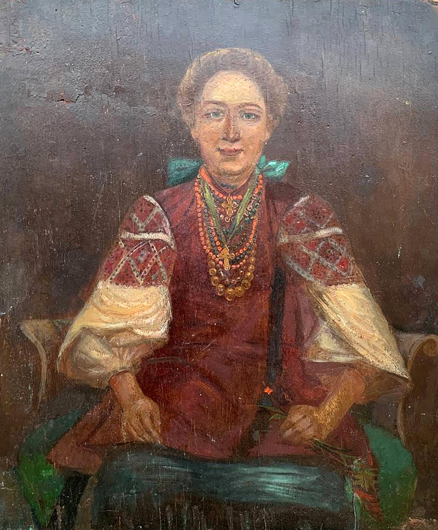 Oil painting Ukrainian woman in national costume Unknown artist