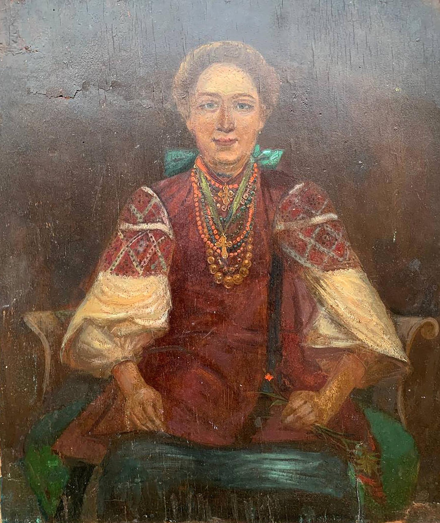 Oil painting Ukrainian woman in national costume Unknown artist