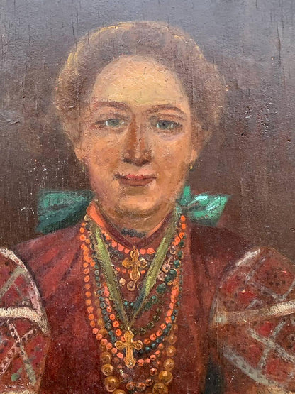 Oil painting Ukrainian woman in national costume Unknown artist