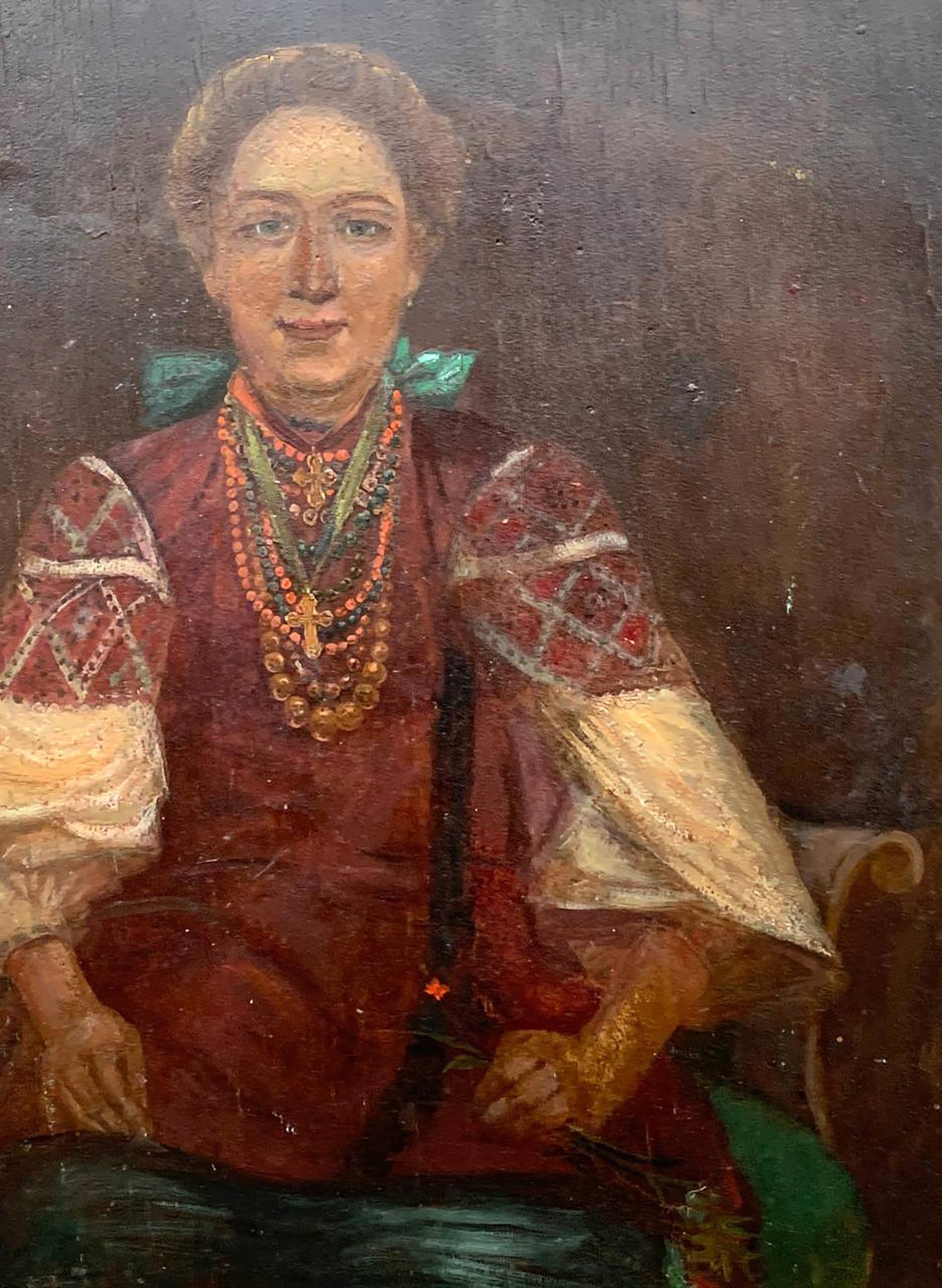 Oil painting Ukrainian woman in national costume Unknown artist