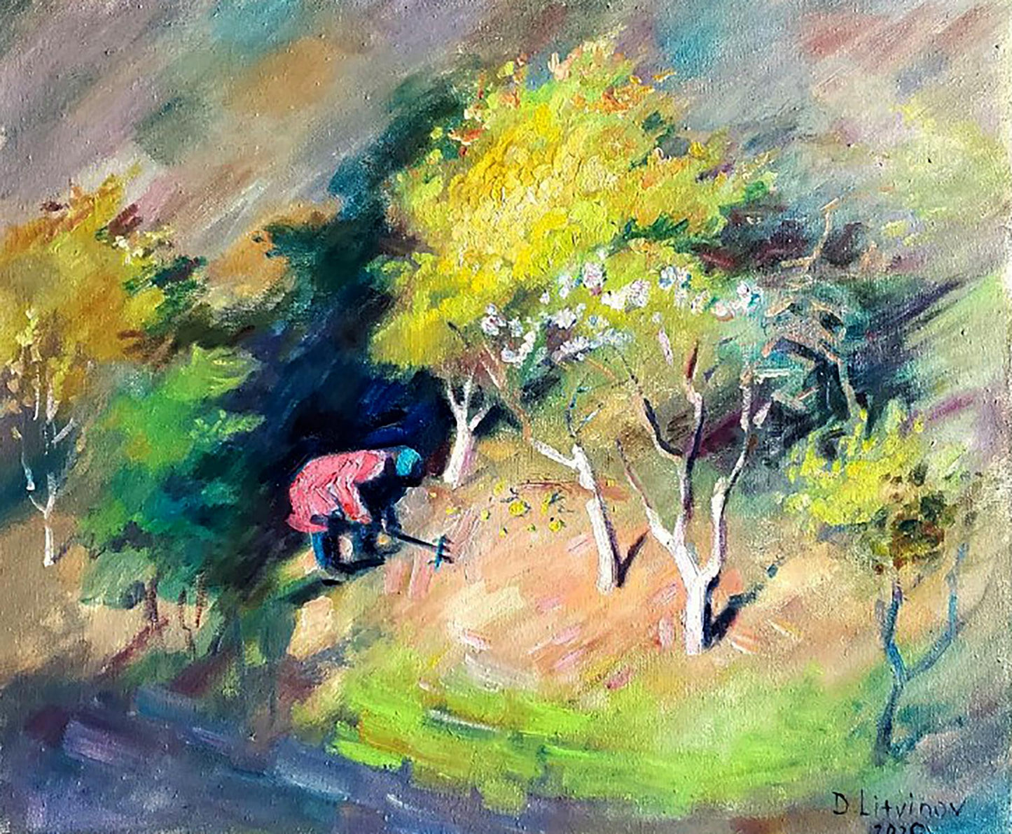 Oil painting Garden cleaning Daniil Litvinov