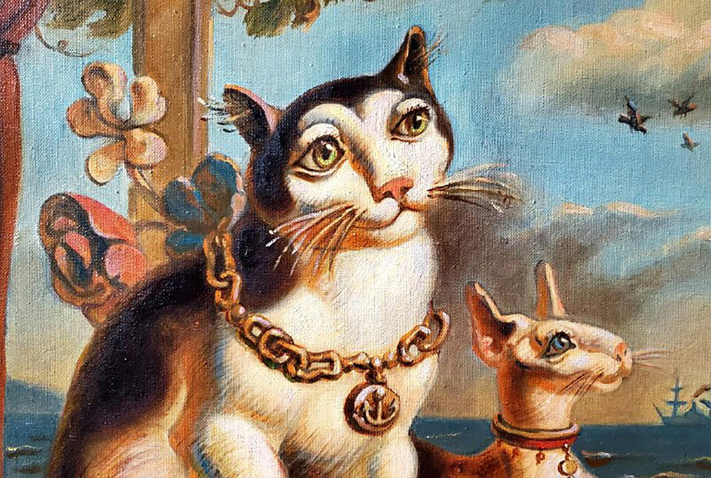 Oil painting Cats and parrot Litvinov Daniil Olegovich