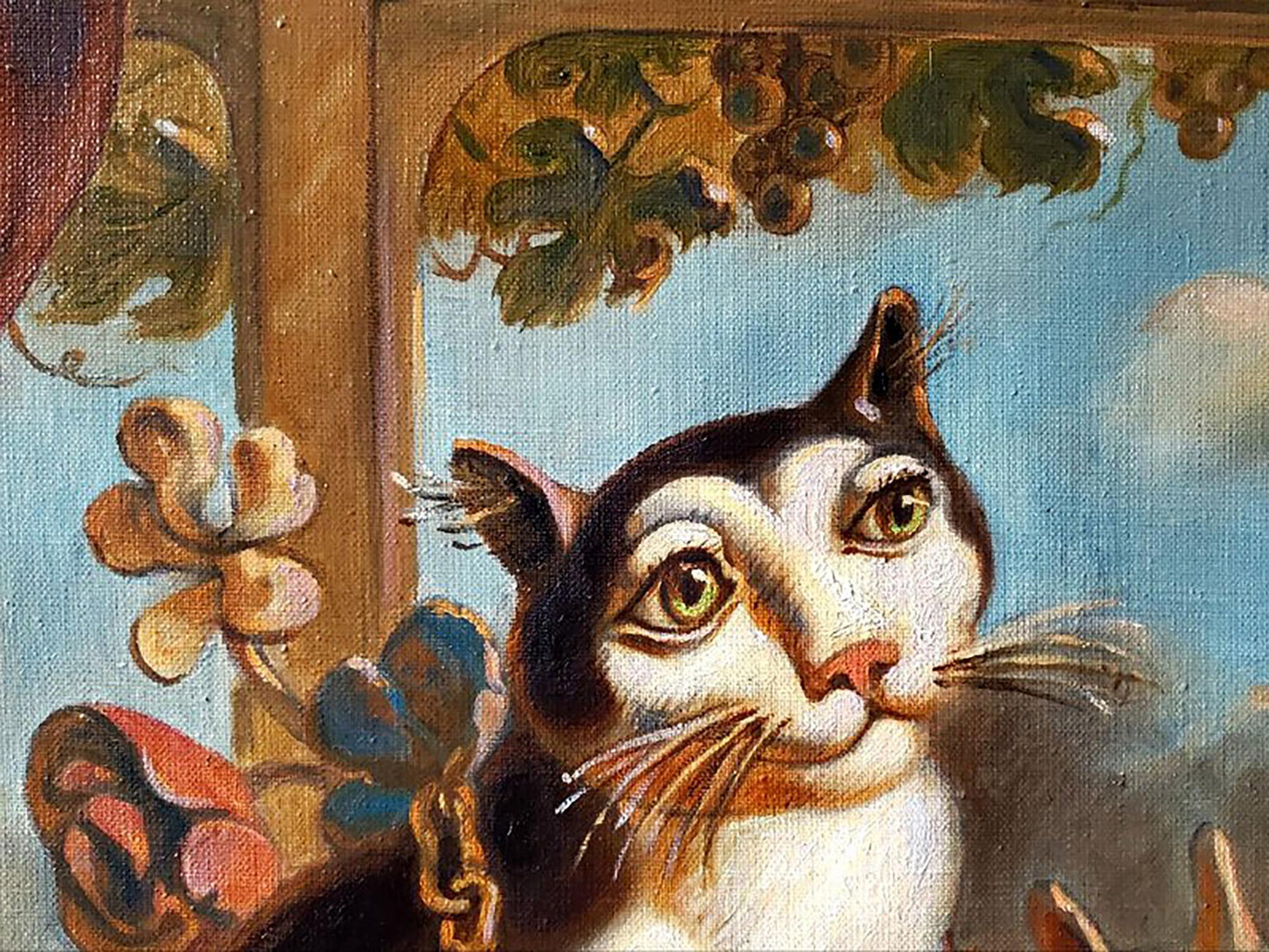 Oil painting Cats and parrot Litvinov Daniil Olegovich