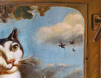 Oil painting Cats and parrot Litvinov Daniil Olegovich