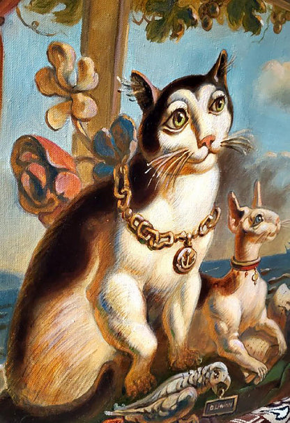 Oil painting Cats and parrot Litvinov Daniil Olegovich