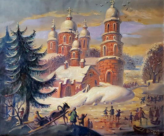 Oil painting Monastery in winter Litvinov Daniil Olegovich