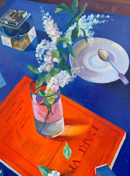 Oil painting Still life on a red folder Petrovsky K.