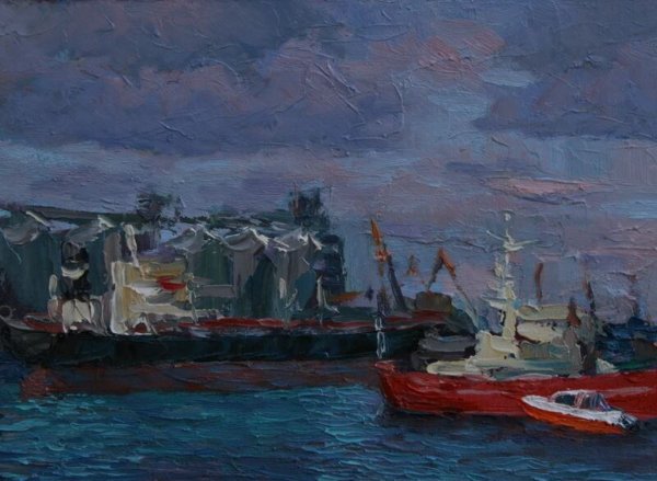 Oil painting Boat mooring Sergiy Pivtorak
