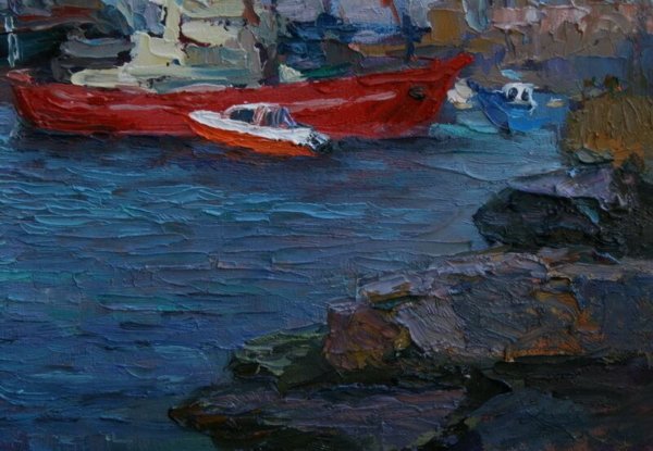 Oil painting Boat mooring Sergiy Pivtorak