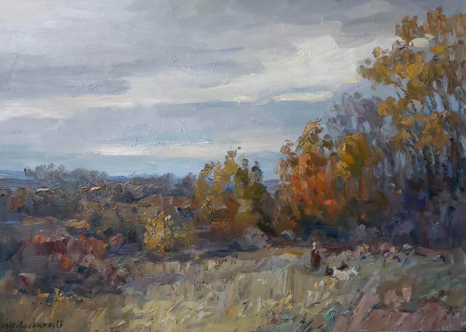 Oil painting Autumn rainy day in the forest Ivan Kovalenko