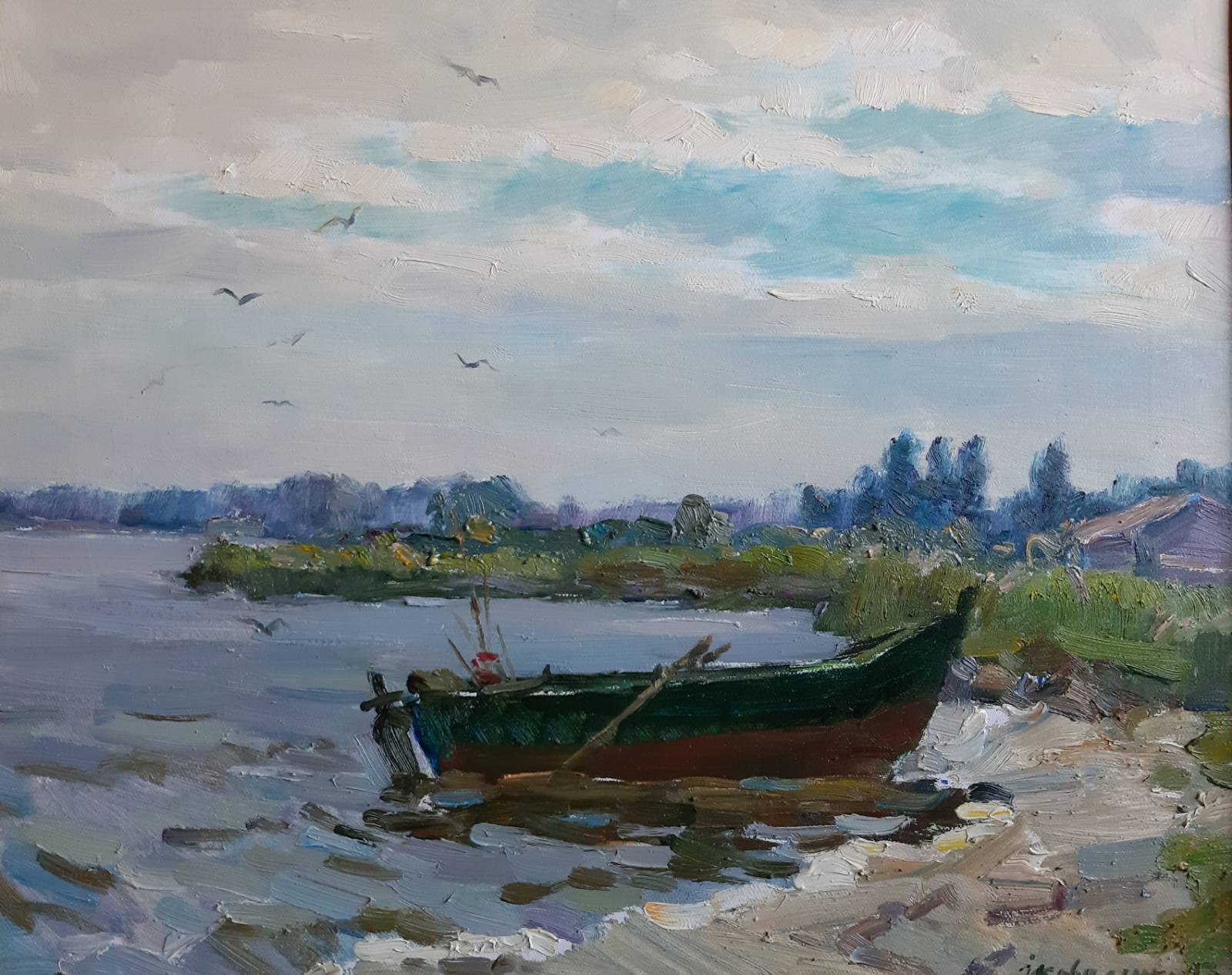 Oil painting Boat near the shore Kovalenko Ivan Mikhailovich