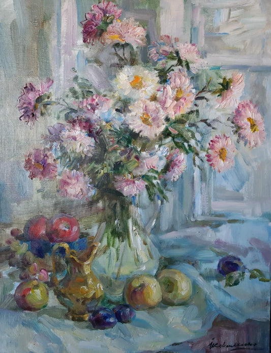 Oil painting Chamomiles and apples Ivan Kovalenko