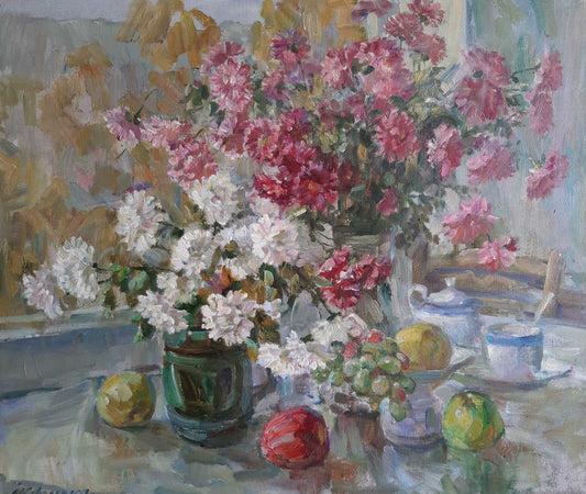 Oil painting White and pink daisies Ivan Kovalenko